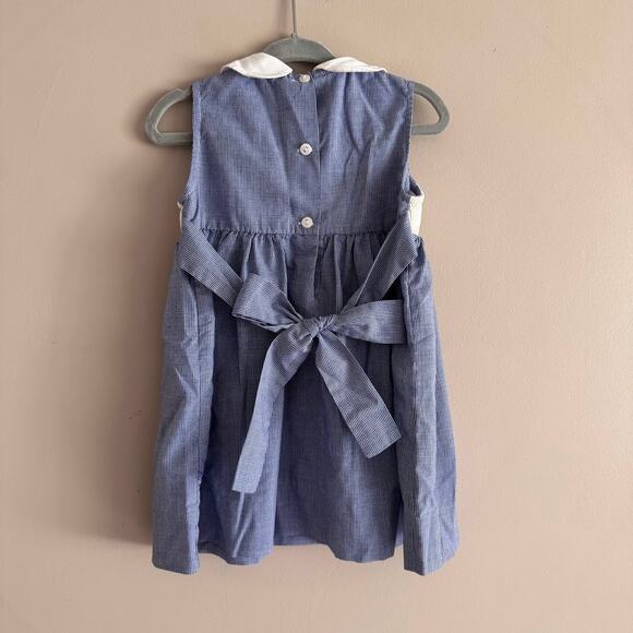 Silly Goose Hand Smocked Summer Beach Collar Dress Tie Back Blue Gingham 24M - Picture 8 of 8
